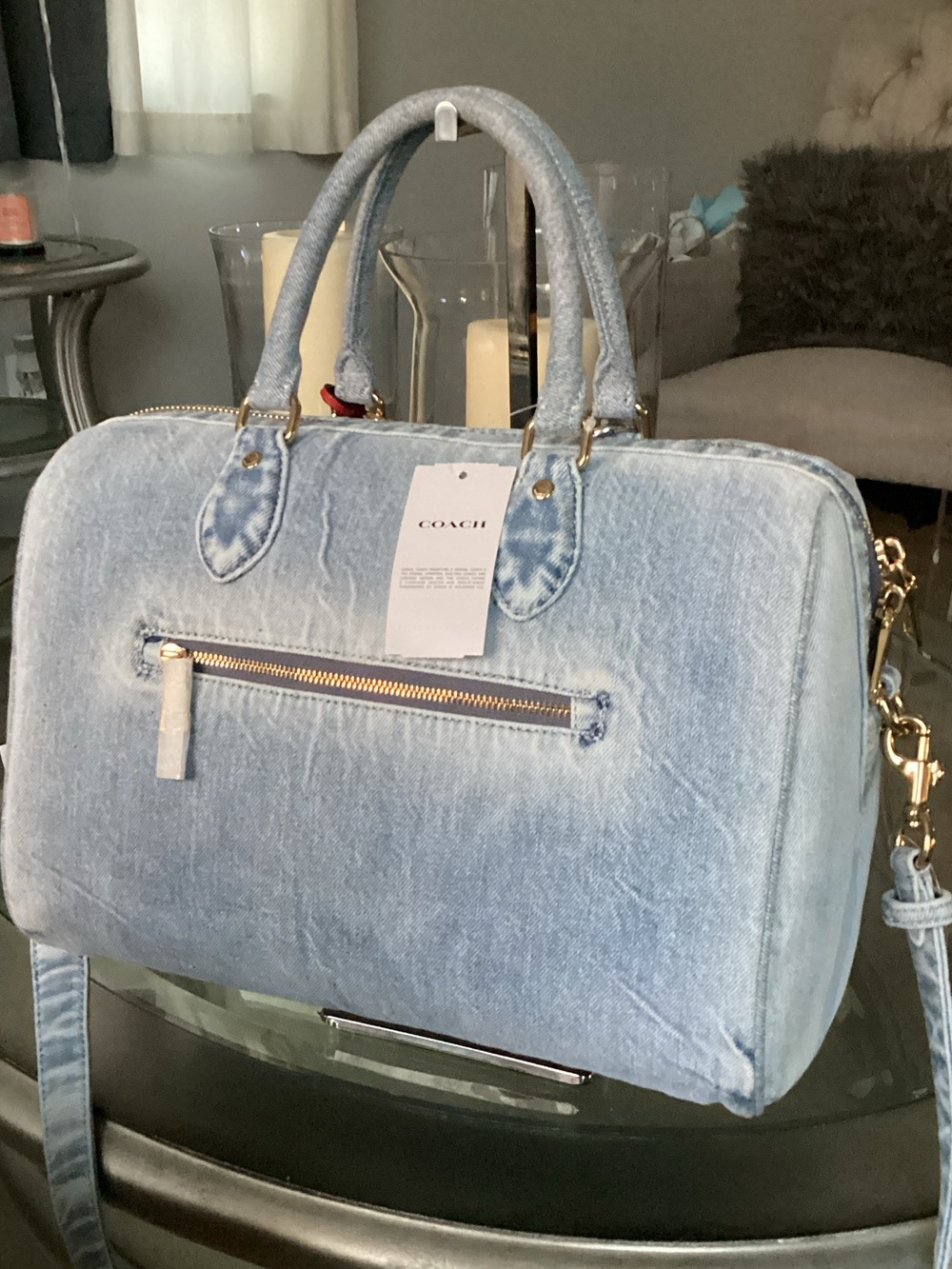 Coach Light Denim Satchel with Red Heart Charm - Picture 2 of 3